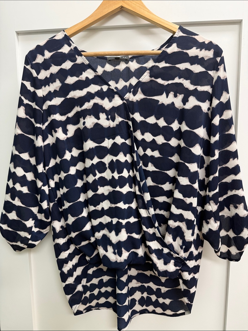 West Kei Navy and White Wrap-Style Blouse